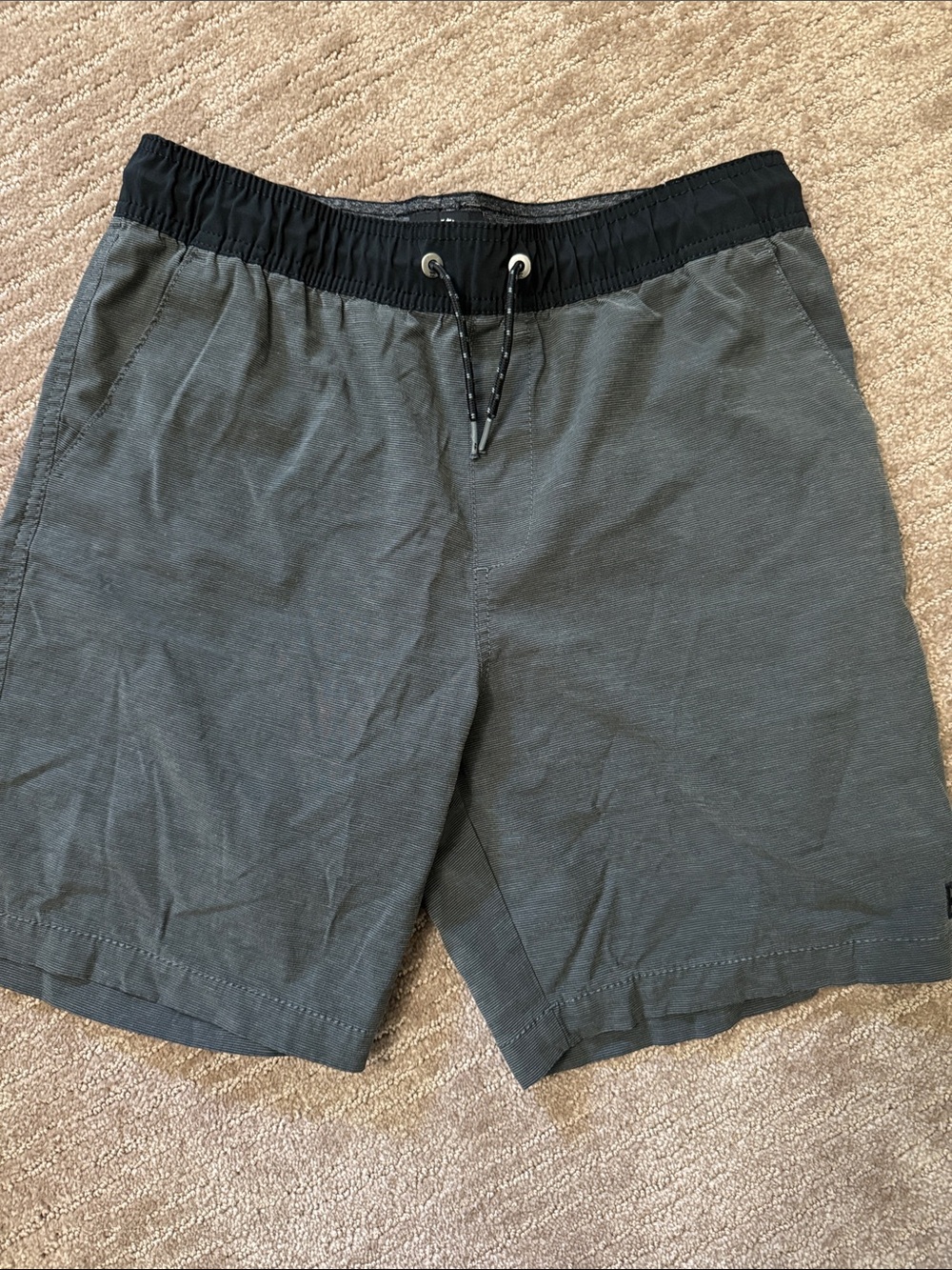 Billabong Black Waistband Gray Striped Drawstring Shorts